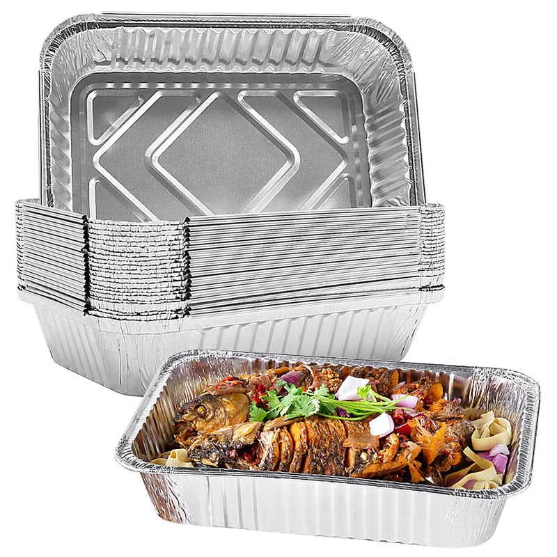 BYKITCHEN 30 Foil Food Containers Disposable Aluminium Foil Trays Foil Container for BakingCookingRoasting Food Storage  Freezing 21cm x 13cm
