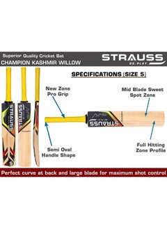 STRAUSS Cricket Bat | Edition: Champion | Kashmir Willow | Size: 5 | Tennis & Synthetic Ball Cricket Bat | Tennis Cricket Bat  - Image 2