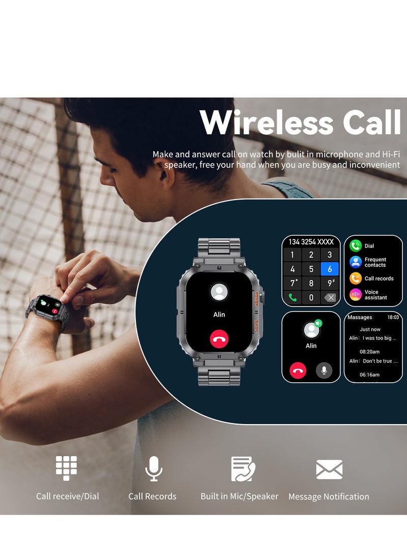 LIGE - Smart Watch for Men Bluetooth Calling 1.96" AMOLED Screen Sport Fitness Tracker Waterproof Smartwatch for Android iOS with Black Steel Band - Image 1