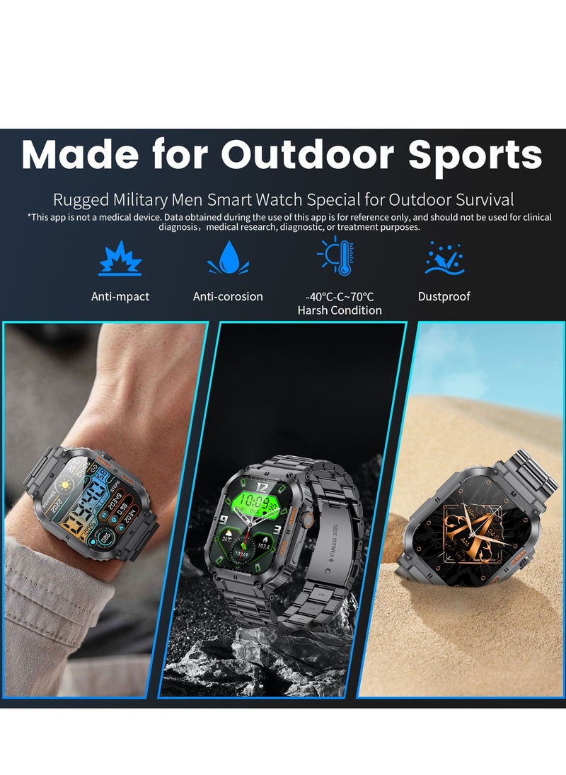 LIGE - Smart Watch for Men Bluetooth Calling 1.96" AMOLED Screen Sport Fitness Tracker Waterproof Smartwatch for Android iOS with Black Steel Band - Image 1
