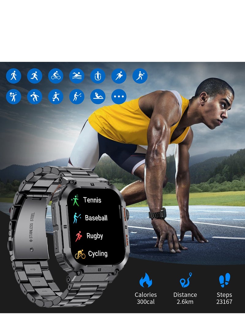 LIGE - Smart Watch for Men Bluetooth Calling 1.96" AMOLED Screen Sport Fitness Tracker Waterproof Smartwatch for Android iOS with Black Steel Band - Image 1