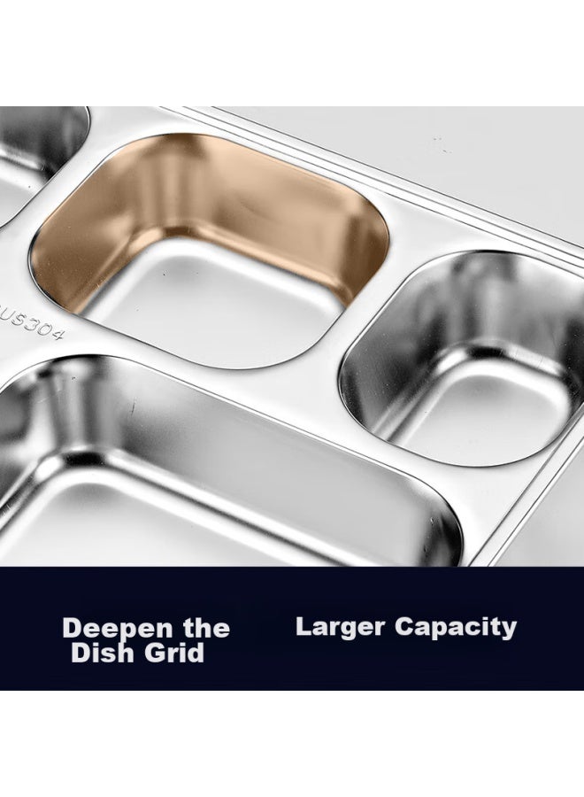Yutai 304 Stainless Steel Meal Tray Lunch Box, Five-compartment Deep Canteen Divided Fast Food Plate Bowl Spoon And Chopsticks Set, 282204tz - Image 4