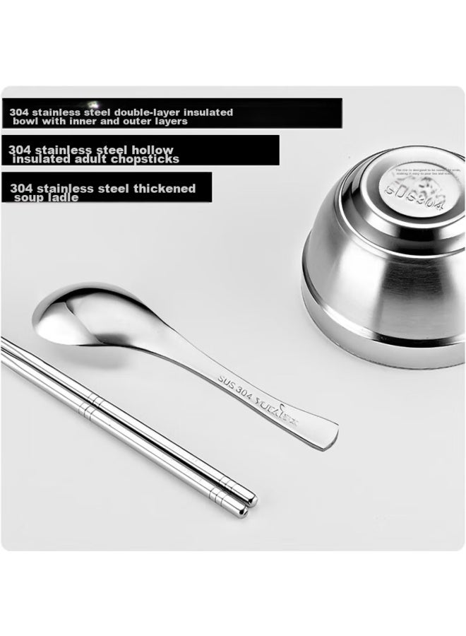 Yutai 304 Stainless Steel Meal Tray Lunch Box, Five-compartment Deep Canteen Divided Fast Food Plate Bowl Spoon And Chopsticks Set, 282204tz - Image 2