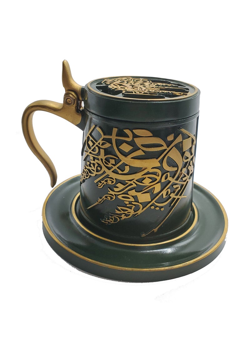 Incense Burner or Oud Burner Ceramic Mug Shaped Mabkhara Dark Green - Image 1