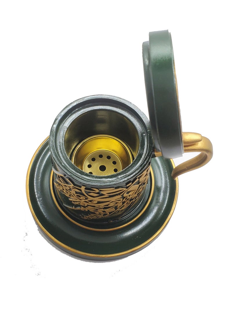 Incense Burner or Oud Burner Ceramic Mug Shaped Mabkhara Dark Green - Image 2