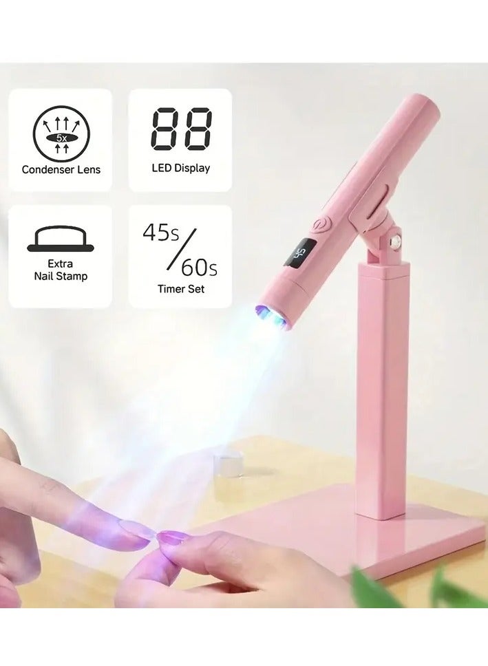 Rozino Pink LED Nail Lamp with 360° Rotation and Extra Nail Stamp - USB Powered, 45s/60s Timer Set, and Condenser Lens for Perfect Manicures - Image 1