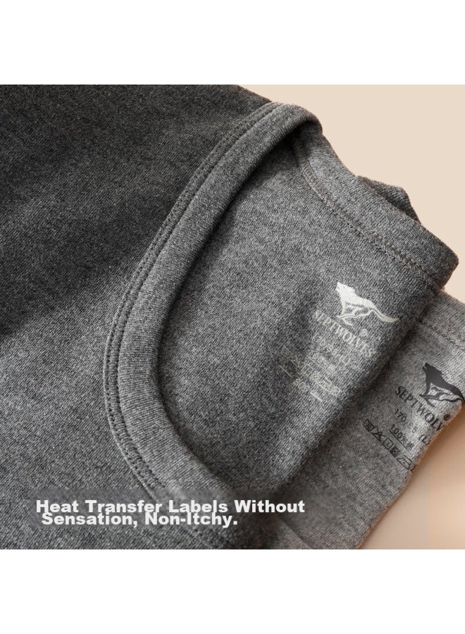 Septwolves Thermal Underwear For Men, Autumn And Winter Cotton Undershirt And Long Johns Set, Round Neck Cotton And Wool Undershirt Set - Image 4