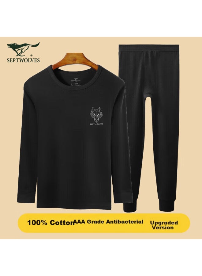 Septwolves Thermal Underwear For Men, Autumn And Winter Cotton Undershirt And Long Johns Set, Round Neck Cotton And Wool Undershirt Set - Image 1