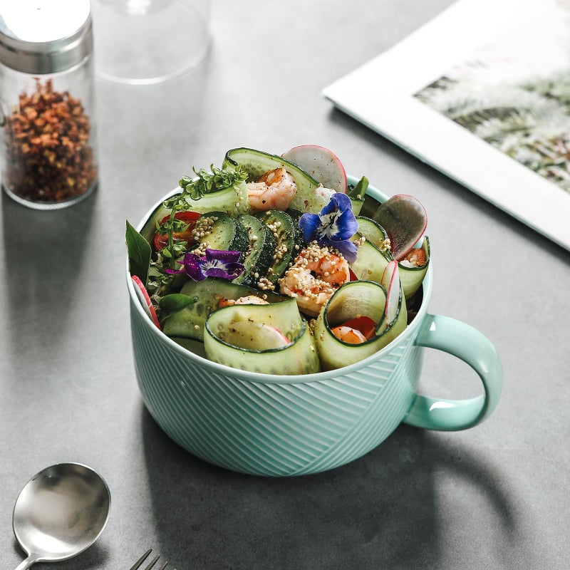 Adewnest Ceramic Soup Bowl with Handle: 38 oz Microwave Safe Extra Large Mug for Oatmeal, Cereal, Breakfast, Meal Prep, Work Lunch, Dorm Living, Single Serve Dinner - 6 Inch, Mint Green - Image 4