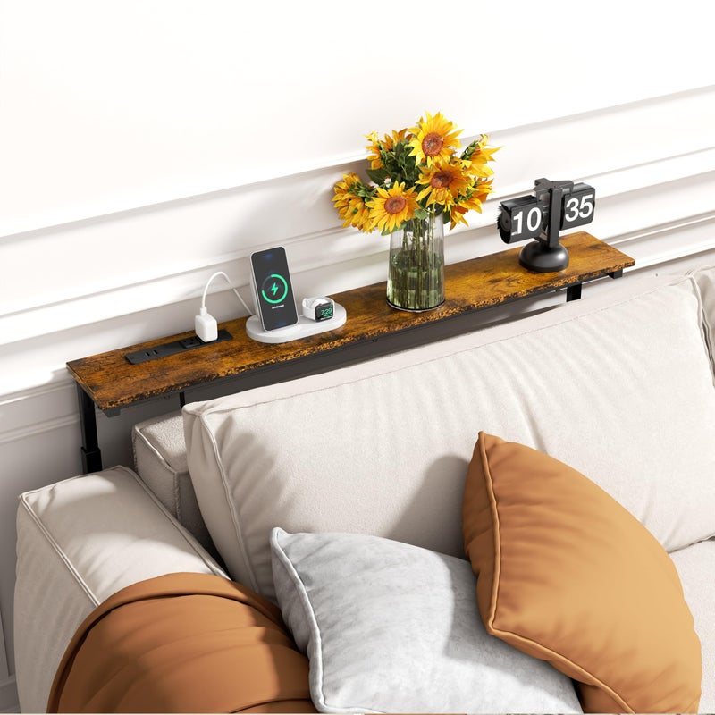 GRLEAF 39" Adjustable Height Narrow Console Table with Power Outlets, Long Sofa Table with Charging Station Behind Couch Table Skinny Entryway Table for Living Room, Hallway and Office â€“ Rustic Brown - Image 2