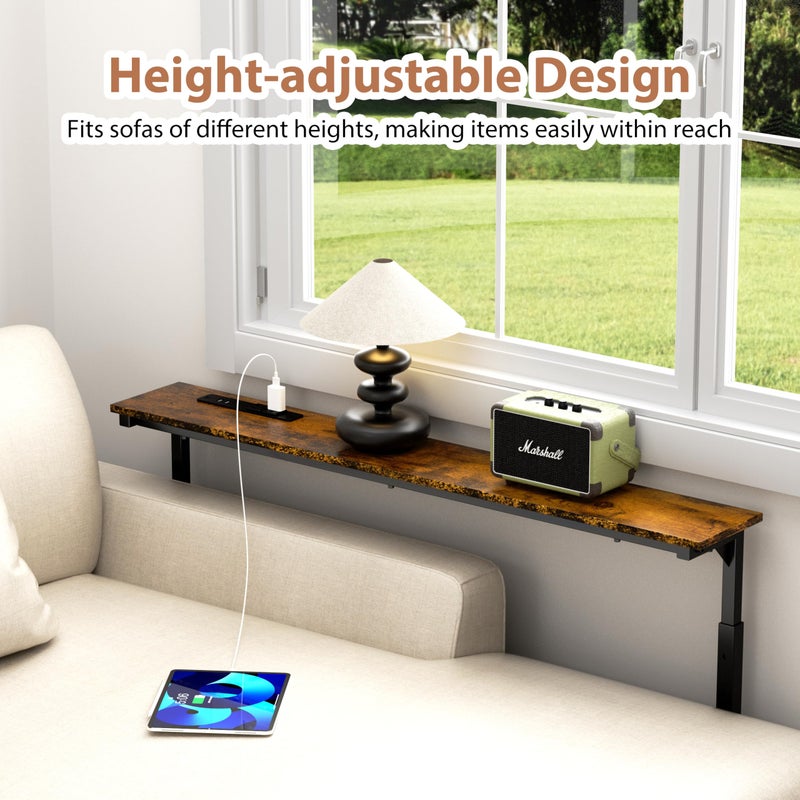 GRLEAF 39" Adjustable Height Narrow Console Table with Power Outlets, Long Sofa Table with Charging Station Behind Couch Table Skinny Entryway Table for Living Room, Hallway and Office â€“ Rustic Brown - Image 4