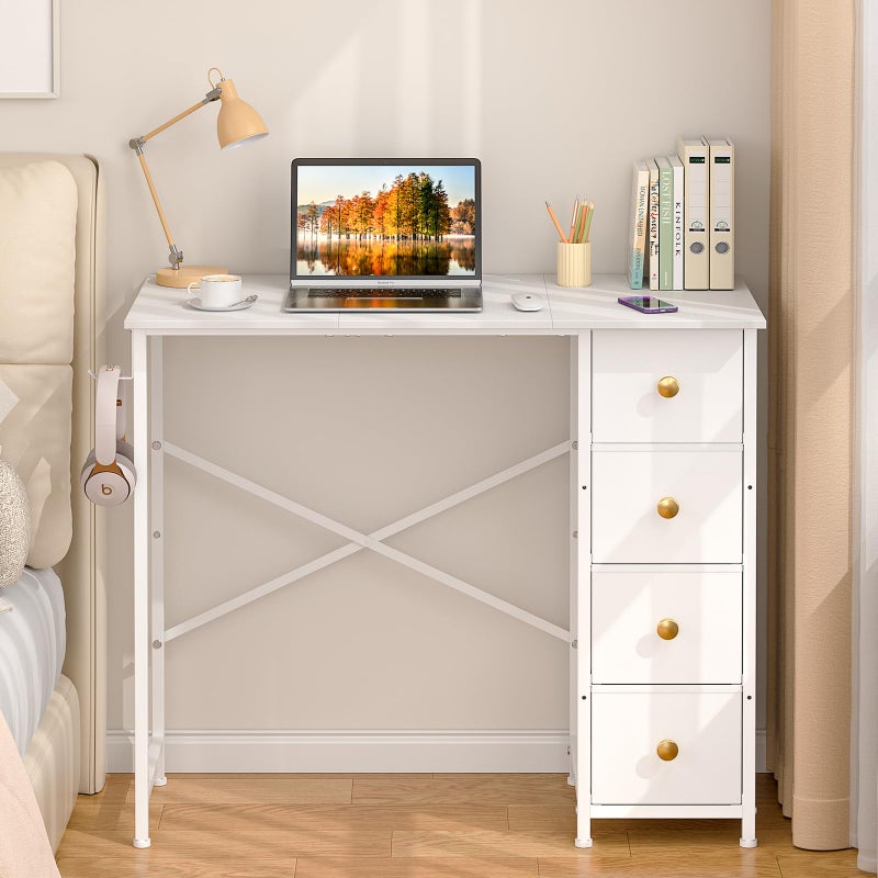 Small White Desk with Drawers for Bedroom 354 Inch Kids Girls Teens Student Writing Desk with Storage Reversible Study Table White Computer Desk for Home Office Makeup Vanity Desk for Small Space