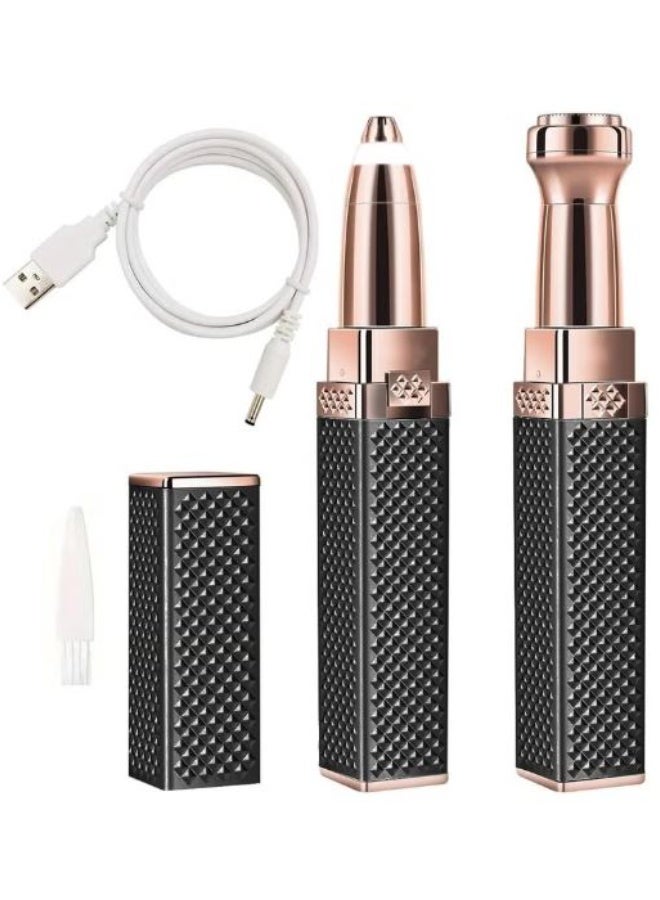 Women's eyebrow trimmer and facial hair remover, 2 in 1 eyebrow razor and hair remover, painless rechargeable razor blades for face, eyebrows, lips, body, chin, arms, with built-in LED light (black) - Image 1