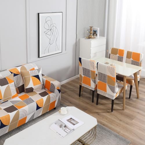 B BESTILO Sofa Cover 3 Seater and 2 Seater Fully Covered Universal 5 Seater Sofa Cover Non-Slip Sticky Elastic Stretchable Sofa Set Imported Slipcover (Square Abstract, Five Seater (3+1+1)) - Image 4