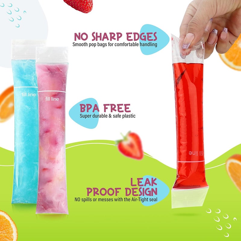FROZIP أكياس قوالب الآيس كريم القابلة للتخلص 125 | أنابيب تجميد خالية من مادة BPA مع أختام زيب | مناسبة للوجبات الخفيفة الصحية، عصي الزبادي، العصائر والسموذيات الفواكه، والآيس كريم | تأتي مع مجرفة (8×2 بوصة) - Image 3