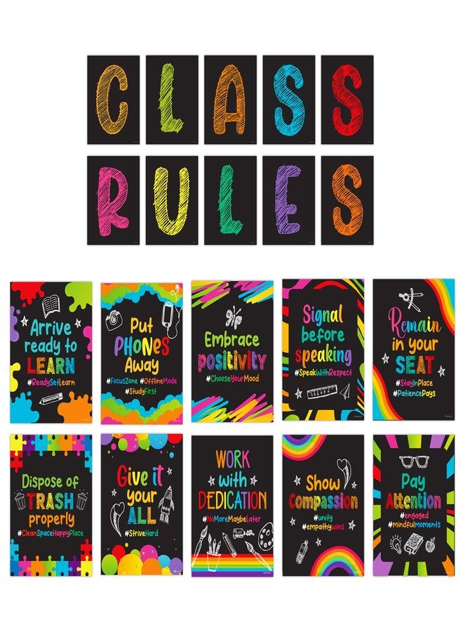 Decorably Class Rules Posters for Classroom - 20 Classroom Rules Poster Middle School, Classroom Rules Poster High School, Classroom Expectations Poster Middle School, Chalkboard Classroom Decor - Image 1