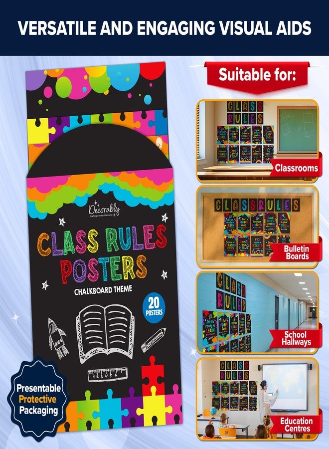 Decorably Class Rules Posters for Classroom - 20 Classroom Rules Poster Middle School, Classroom Rules Poster High School, Classroom Expectations Poster Middle School, Chalkboard Classroom Decor - Image 5