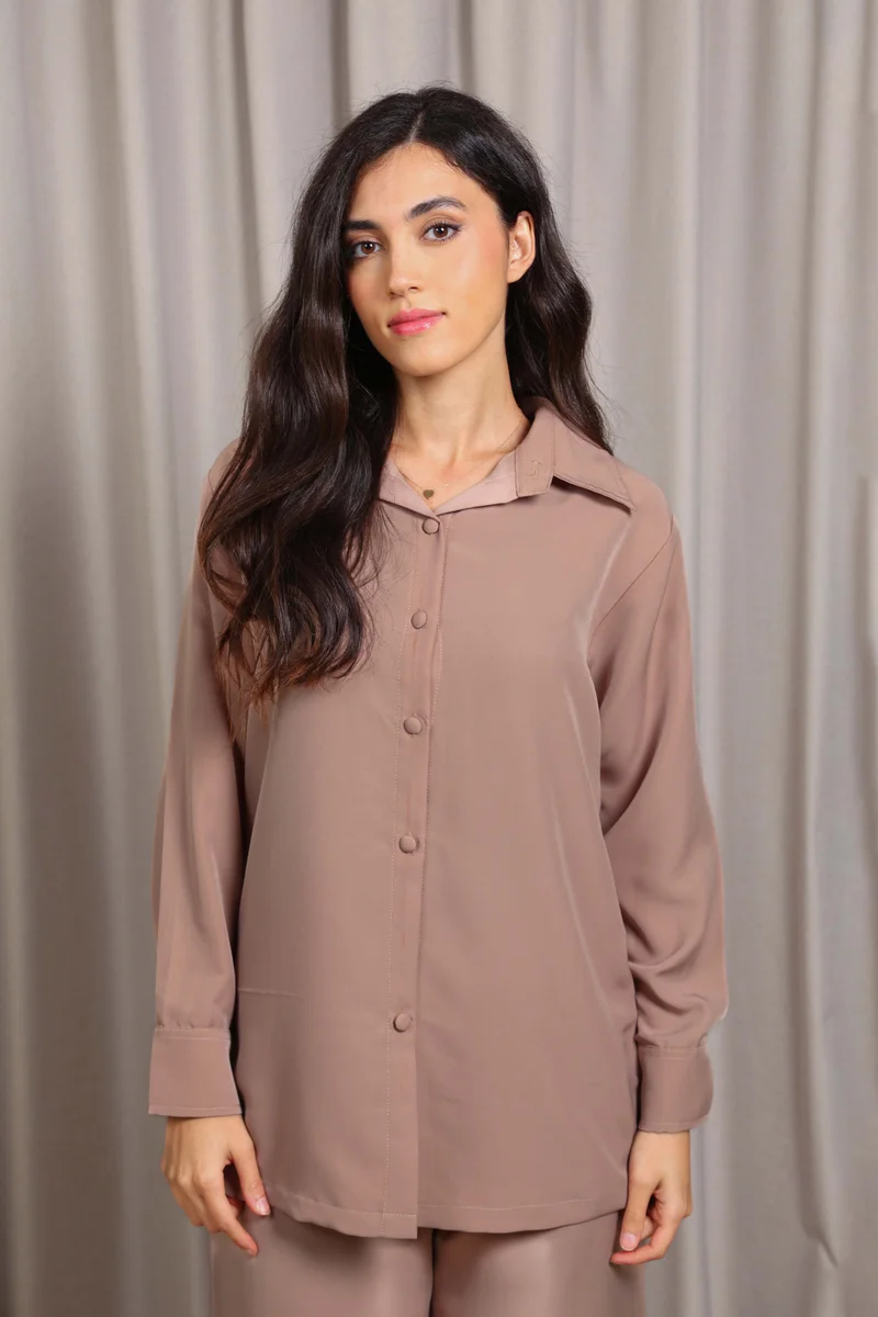 Nikias  Nikias Beige Soft Crepe Trouser Set – Elegant Everyday Comfort for Women | Best Price UAE
