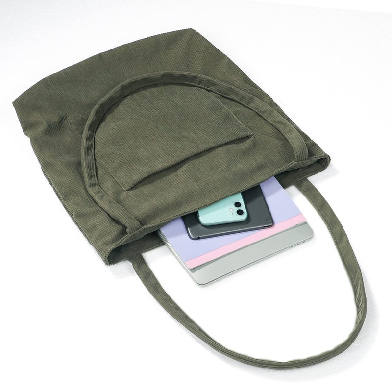 WantGor Women Corduroy Tote Bag, Large Shoulder Hobo Bags Casual Handbags Big Capacity Shopping Work Bag (Army Green) - Image 3