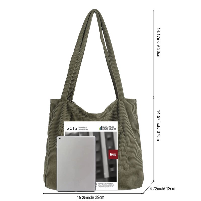 WantGor Women Corduroy Tote Bag, Large Shoulder Hobo Bags Casual Handbags Big Capacity Shopping Work Bag (Army Green) - Image 4