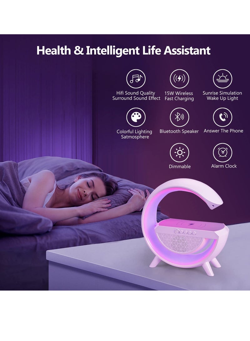 LED Table Lamp with Wireless Charger - Dimmable RGB Color Changing Ambient Light - Music Sync Bluetooth Speaker - Smart Mood Light and Charger - Perfect for Bedroom, Dorm - Image 2
