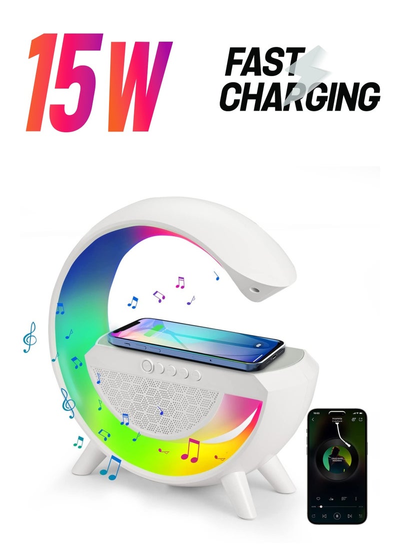 LED Table Lamp with Wireless Charger - Dimmable RGB Color Changing Ambient Light - Music Sync Bluetooth Speaker - Smart Mood Light and Charger - Perfect for Bedroom, Dorm - Image 1