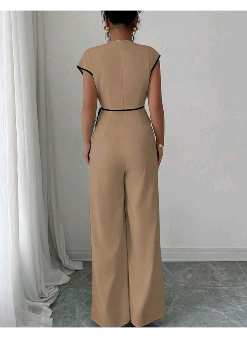 Shein Women's Round Neck Trim Design Side Tie Waist 2 In 1 Wide Leg Jumpsuit FROM SHEIN - Image 5