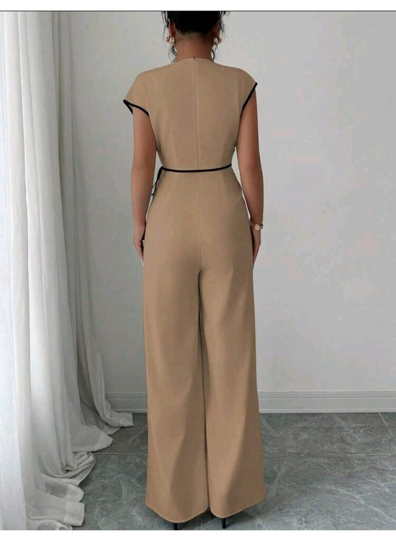 Shein Women's Round Neck Trim Design Side Tie Waist 2 In 1 Wide Leg Jumpsuit FROM SHEIN - Image 3
