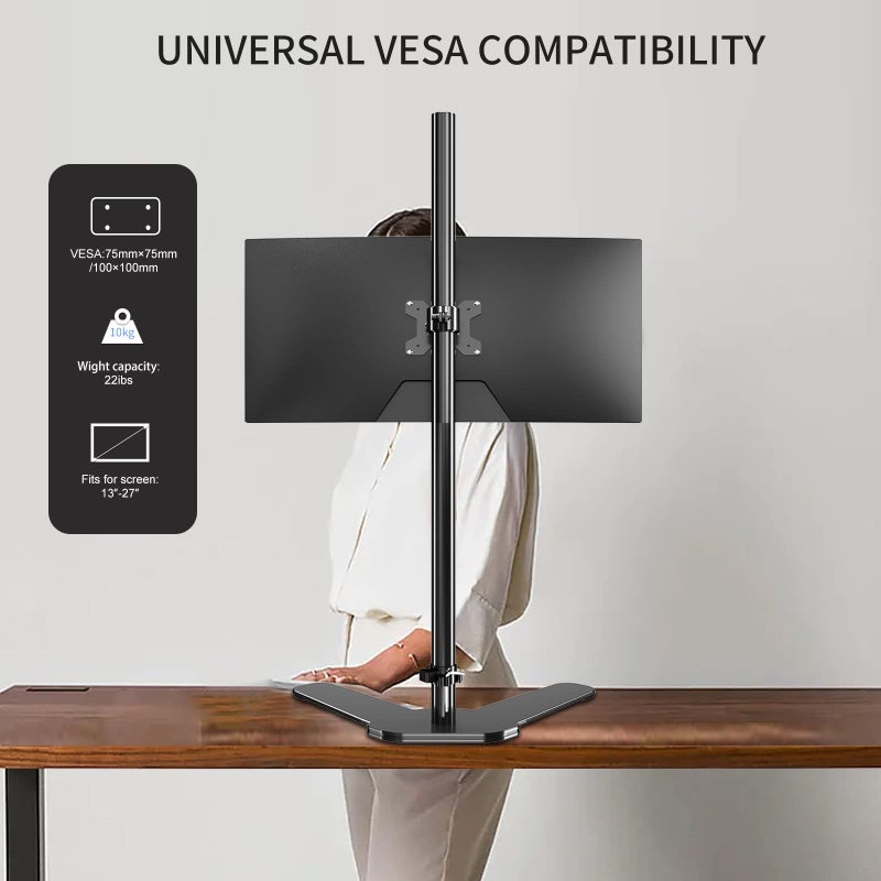 Pholiten Single Tall Monitor Mount, Extra Long Computer Stand with 47 inch Pole, Floor Computer Stand, Free-Standing Monitor Desk Mount Support 13 to 27 inch Screen,22lbs - Image 4