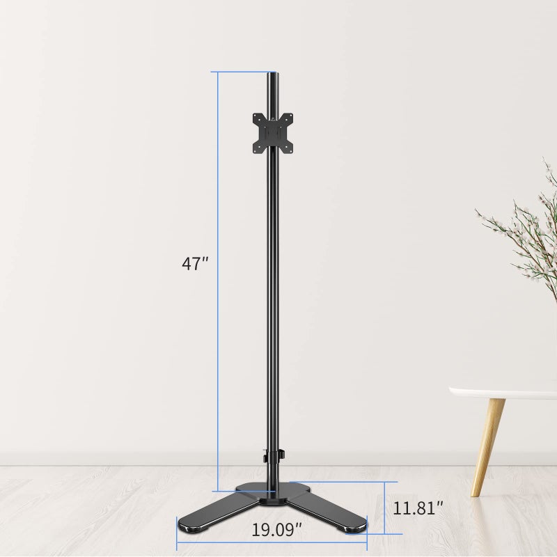 Pholiten Single Tall Monitor Mount, Extra Long Computer Stand with 47 inch Pole, Floor Computer Stand, Free-Standing Monitor Desk Mount Support 13 to 27 inch Screen,22lbs - Image 5