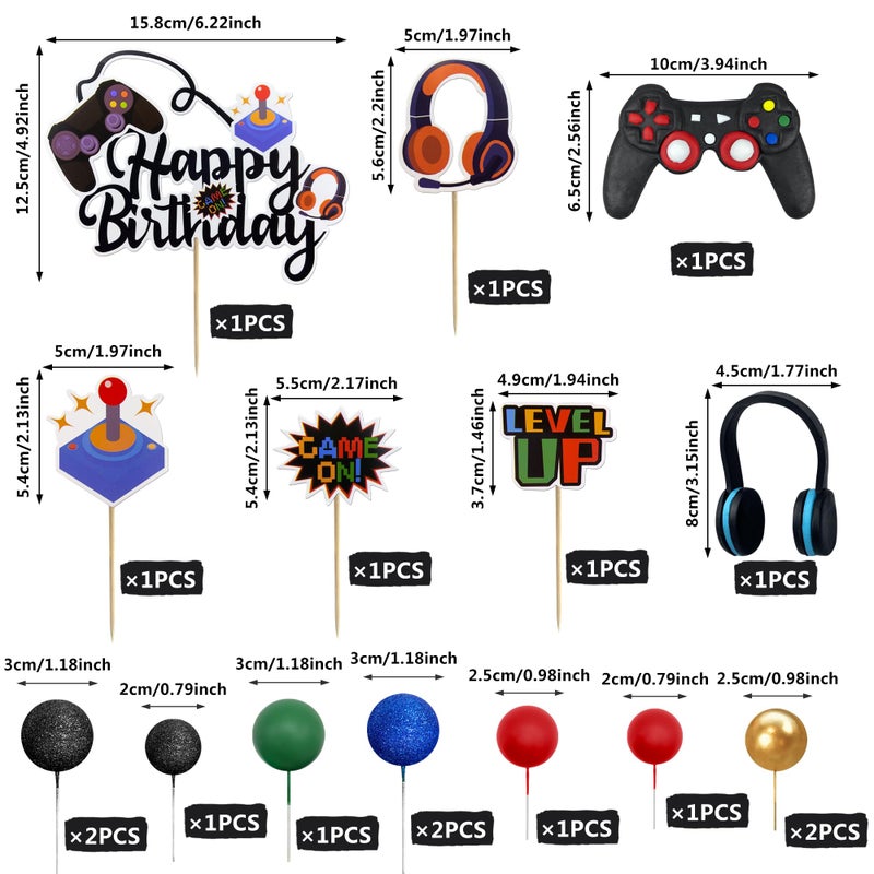 TOSPARTY Video Game Cake Toppers Video Game Happy Birthday Controller Headset Cake Decoration Ball Cake Decoration for Game Theme Birthday Party Cake Decoration (Blue Colorful) - Image 2
