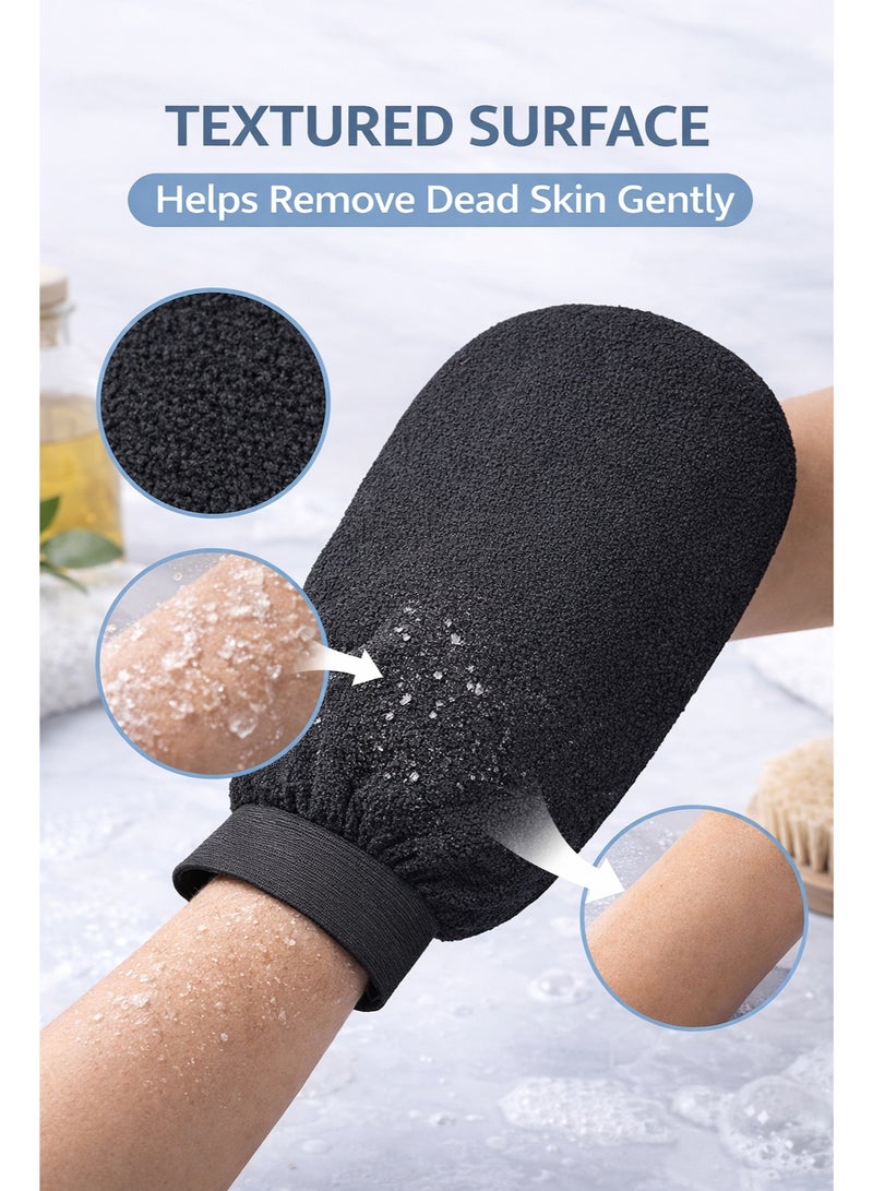 Hammam Exfoliating Glove for Men and Women Korean Bath Scrub Mitt Dead Skin Remover for Moroccan Bath Black - Image 2