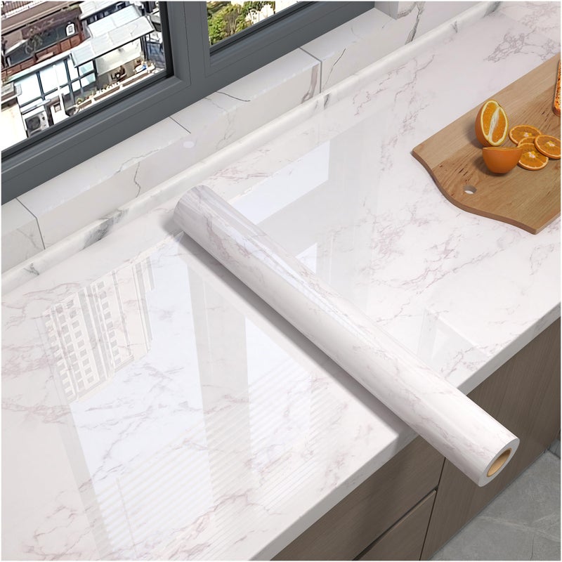 WhiteGray Glossy Marble Contact Paper Wallpaper 158x787 Peel and Stick Wallpaper Self Adhesive Thick Removable Waterproof DIY Vinyl Film for Kitchen Countertops Cabinet Furniture Refurbishment