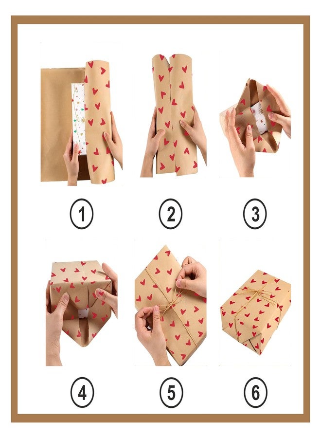 TOWNBUS Kraft Paper Gift Wrapping Pack of 10 (45cm x 60cm, 100 GSM) with Red Heart Print | Includes 10 Tags & Jute Ropes | Ideal for Gift Packing, Bouquet Wrapping & DIY Crafts - Image 3