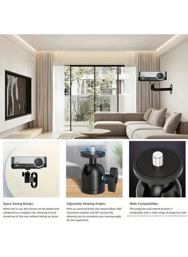 Single Arm Black Adjustable Wall Mounted Projector Bracket With Foldable Arm Heavy Duty Carbon Steel Construction 1 4 Inch Screw And 6mm Port 8 8lbs Capacity For Home Theater Bedroom Office - Image 4