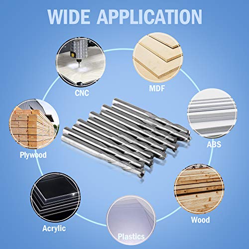 HQMaster CNC Router Bits 1/8" Shank CNC Bit End Mill Flat Nose Carbide Endmill Two Flute Spiral Upcut Milling Cutter Tool Set for Wood PVC MDF Hardwood 10Pcs (1/8"CED x 1/8"SD x 11/16"CEL x 1-1/2"OAL) - Image 3