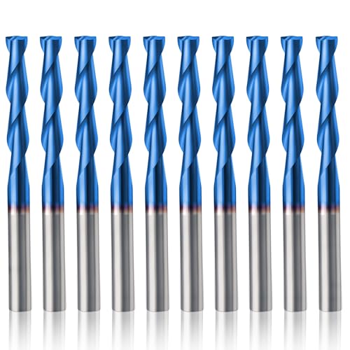HQMaster CNC Router Bits 1/8" Shank CNC Bit End Mill Flat Nose Carbide Endmill Two Flute Spiral Upcut Milling Cutter Tool Set for Wood PVC MDF Hardwood 10Pcs (1/8"CED x 1/8"SD x 11/16"CEL x 1-1/2"OAL) - Image 1