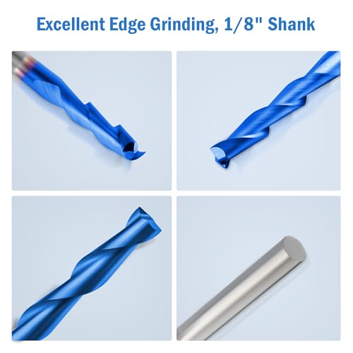 HQMaster CNC Router Bits 1/8" Shank CNC Bit End Mill Flat Nose Carbide Endmill Two Flute Spiral Upcut Milling Cutter Tool Set for Wood PVC MDF Hardwood 10Pcs (1/8"CED x 1/8"SD x 11/16"CEL x 1-1/2"OAL) - Image 4