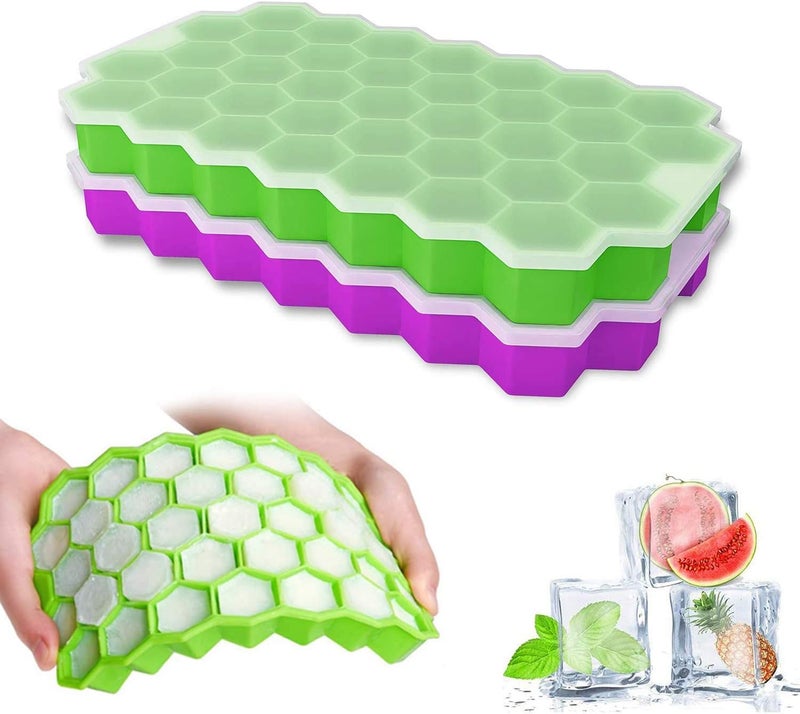 PUTHAK Silicone Ice Cube Trays - Honeycomb Shape Ice Cube Trays with Lids, Easy-Release & Stackable Ice Molds BPA Free, Microwave & Dishwasher Safe, for Cocktail, Freezer, DIY Ice Molds (2 Piece) - Image 1