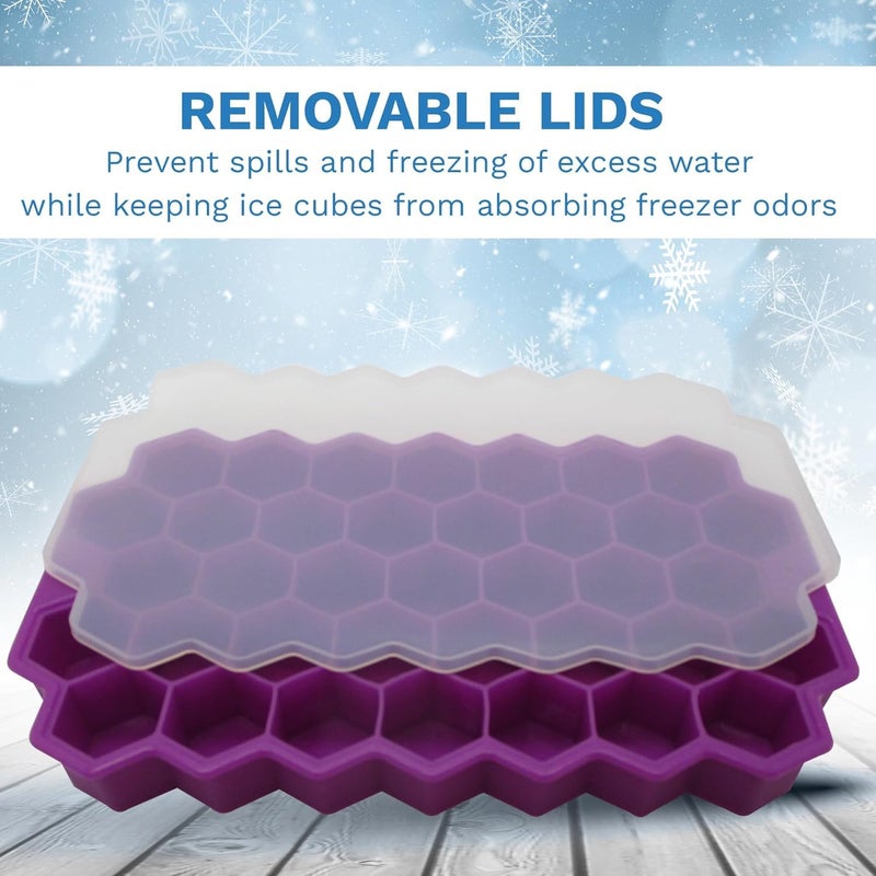 PUTHAK Silicone Ice Cube Trays - Honeycomb Shape Ice Cube Trays with Lids, Easy-Release & Stackable Ice Molds BPA Free, Microwave & Dishwasher Safe, for Cocktail, Freezer, DIY Ice Molds (2 Piece) - Image 2