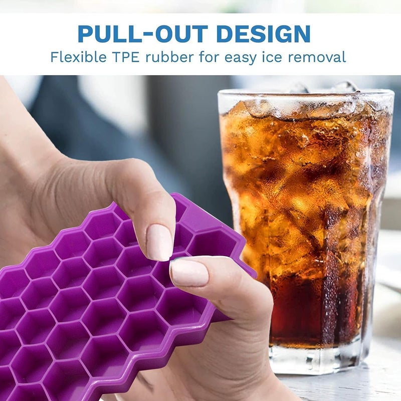 PUTHAK Silicone Ice Cube Trays - Honeycomb Shape Ice Cube Trays with Lids, Easy-Release & Stackable Ice Molds BPA Free, Microwave & Dishwasher Safe, for Cocktail, Freezer, DIY Ice Molds (2 Piece) - Image 3
