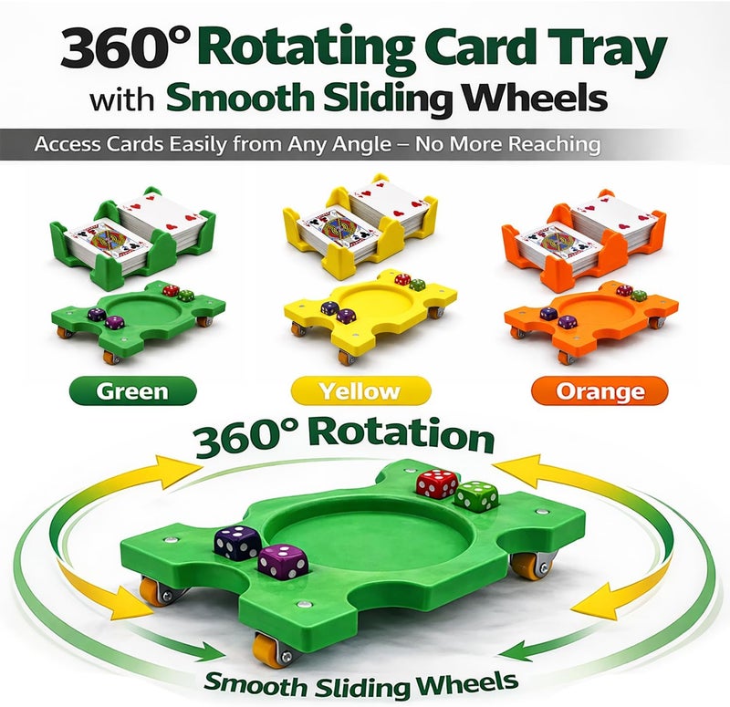 USHIGOO Playing Card Tray with 360° Rotation and Smooth Sliding Wheels, Magnetic Dual-Layer Card Holder Holds for Canasta, Poker, Bridge and Multiplayer Game Night - Image 3