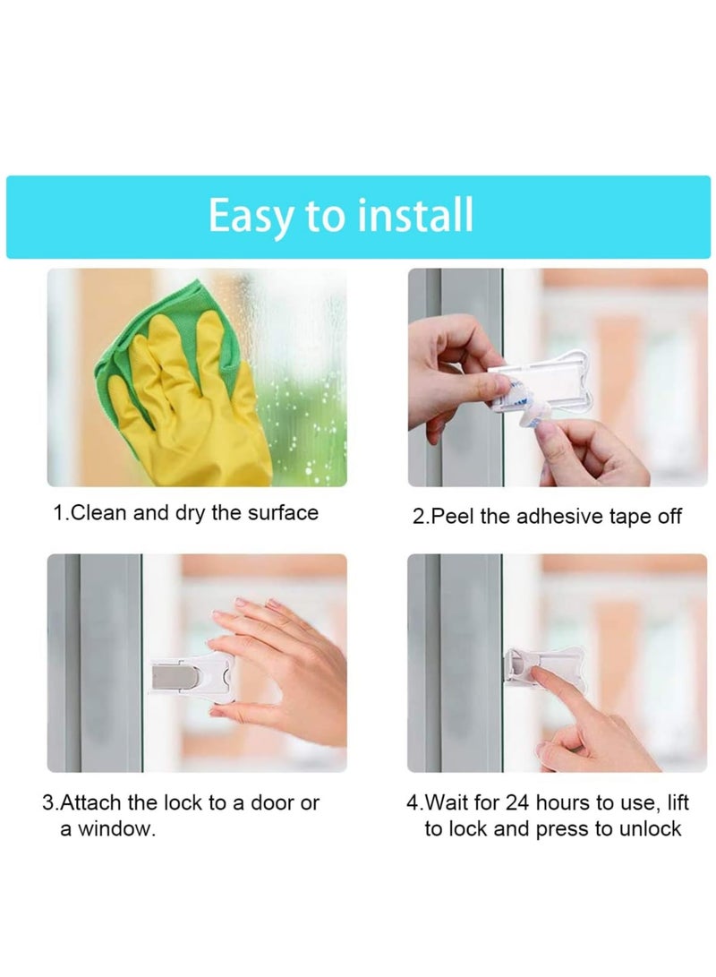 حزمة من 4 أقفال شرائح الباب مع لفة قوية للأمان للأطفال لمنع أطفال وحيوانات الأليف من فتح الأبواب المتحركة - Image 4