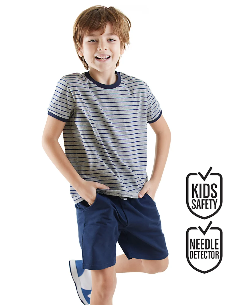 دينوكيدس طقم تي شيرت وشورت مخطط للأولاد