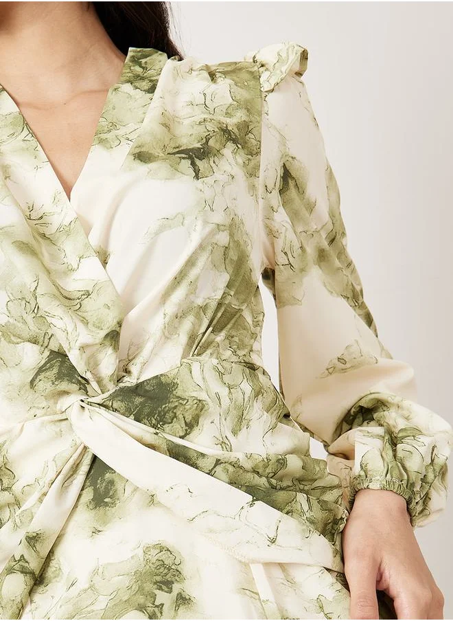Styli Tie & Dye Print V Neck Shift Midi Dress