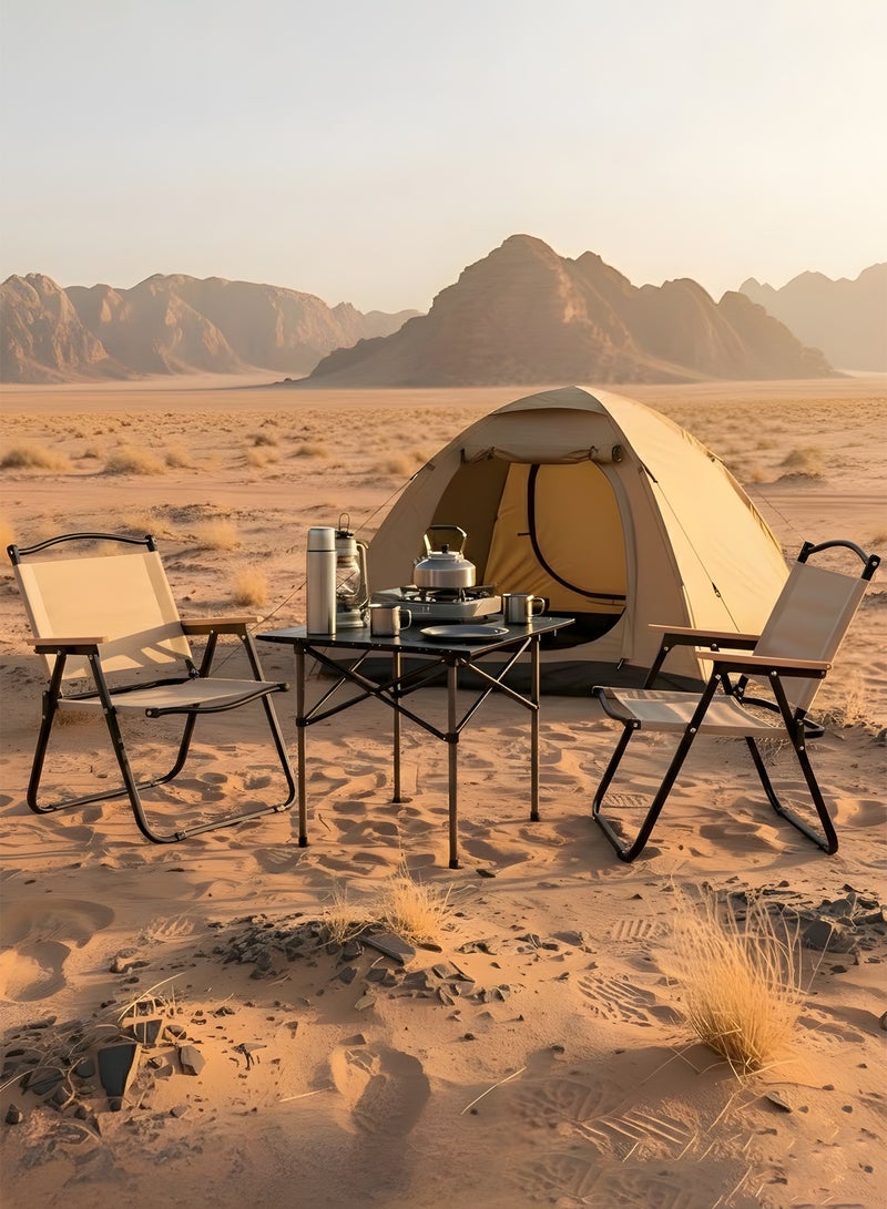 Taimi 3-Piece Camping Set | Portable Camping Table with 2 Chairs, Folding Table with Carrying Bag 60x51x53cm and 2 Folding Chairs with Gold Metal Frame & Armrests - Black - Image 1
