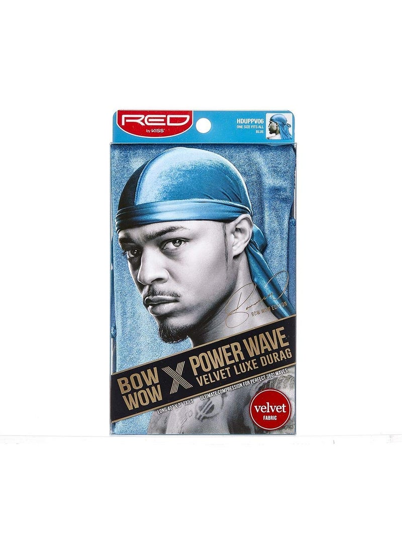 Red by Kiss - KISS RED Bow Wow Power Wave Velvet Luxe Durag (Blue) - Image 1