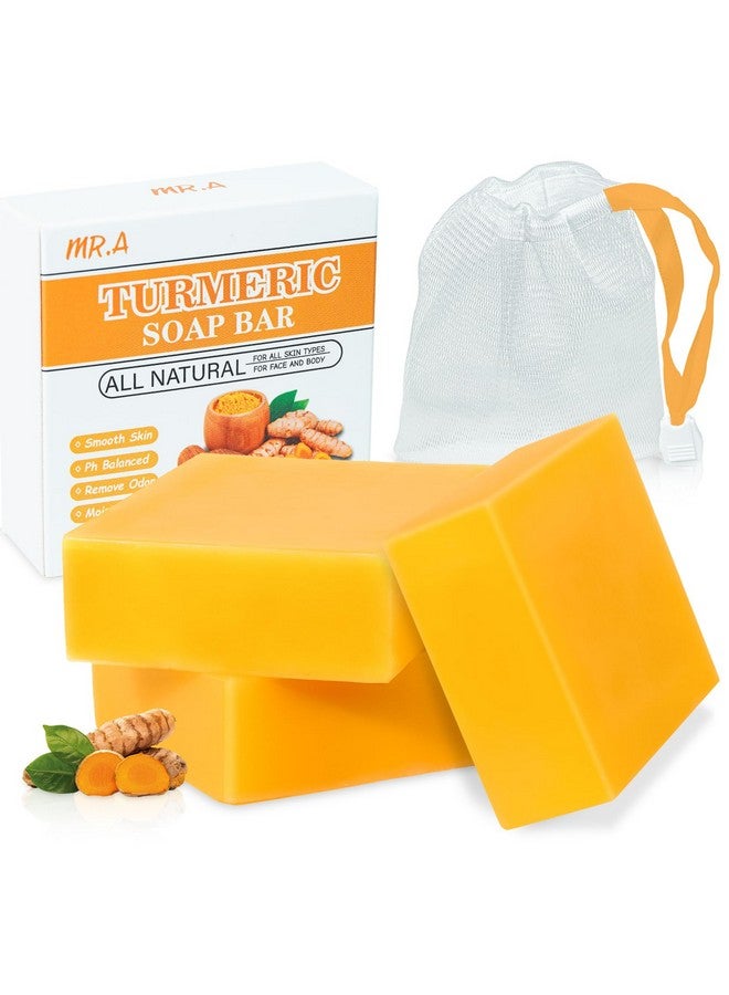 3 عبوات من صابون الكركم، صابون الكركم العضوي للوجه والجسم، صابون الكركم بالليمون مع فيتامين CE لجميع أنواع البشرة، صابون الكركم، غسول الوجه لتنعيم البشرة وترطيبها - Image 1