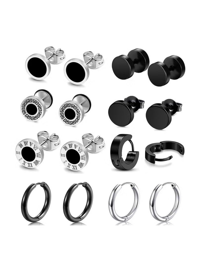 8 Pairs Stainless Steel Hip-Hop Men’s and Women’s Earring Set - Image 1