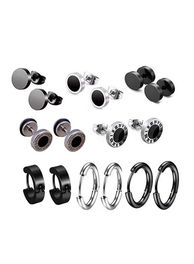 8 Pairs Stainless Steel Hip-Hop Men’s and Women’s Earring Set - Image 2